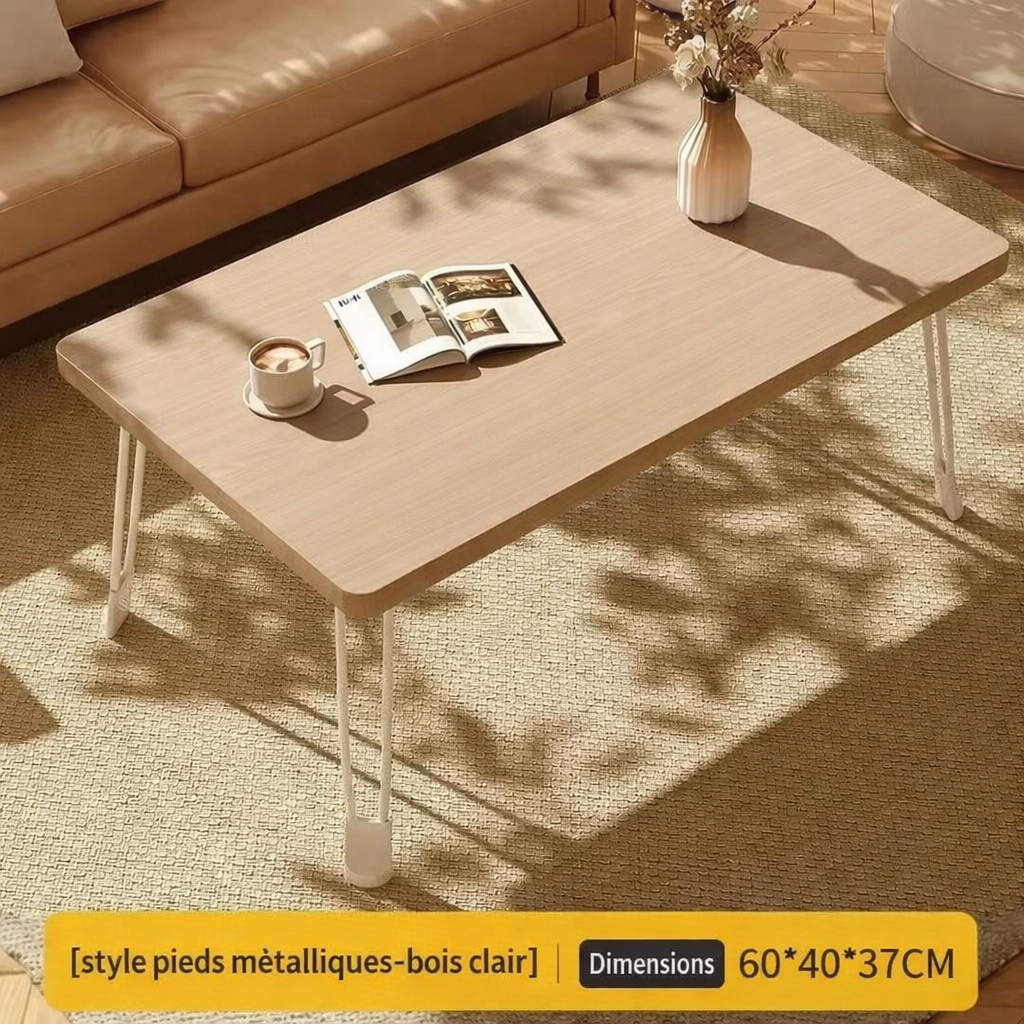 Table basse pliante rectangulaire en bois pour petit espace