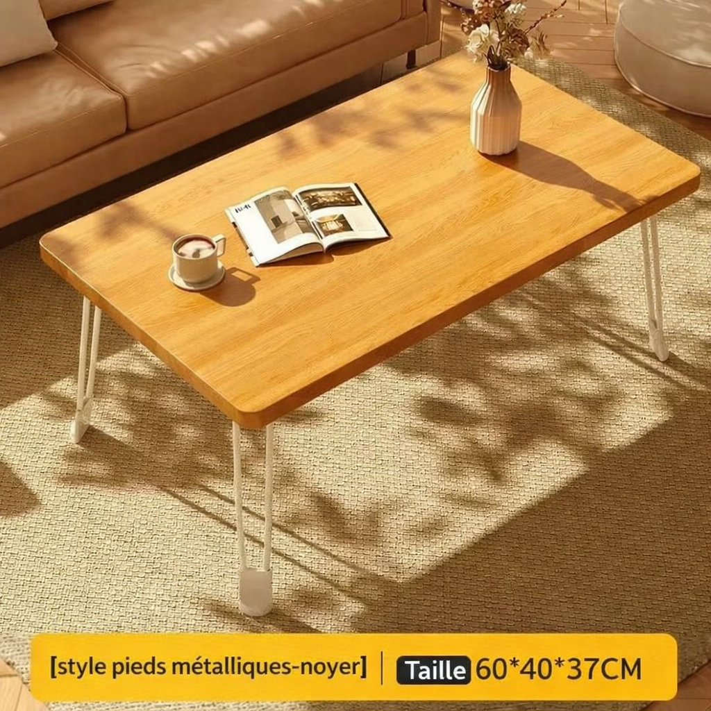 Table basse pliante rectangulaire en bois pour petit espace