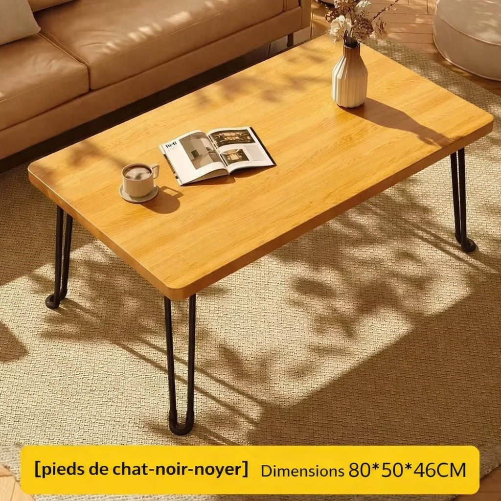 Table basse pliante rectangulaire en bois pour petit espace