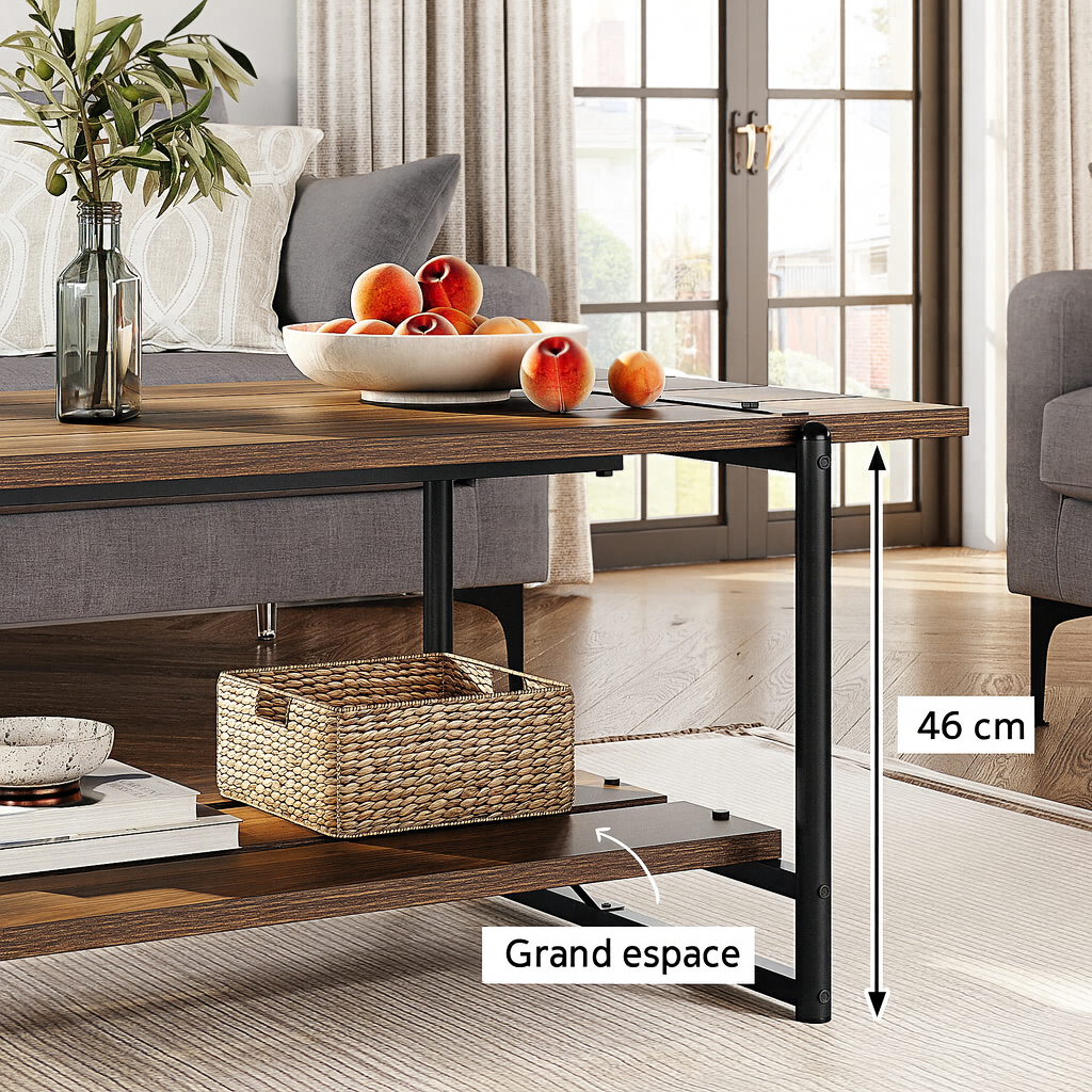 Table basse rectangulaire au style industriel noyer
