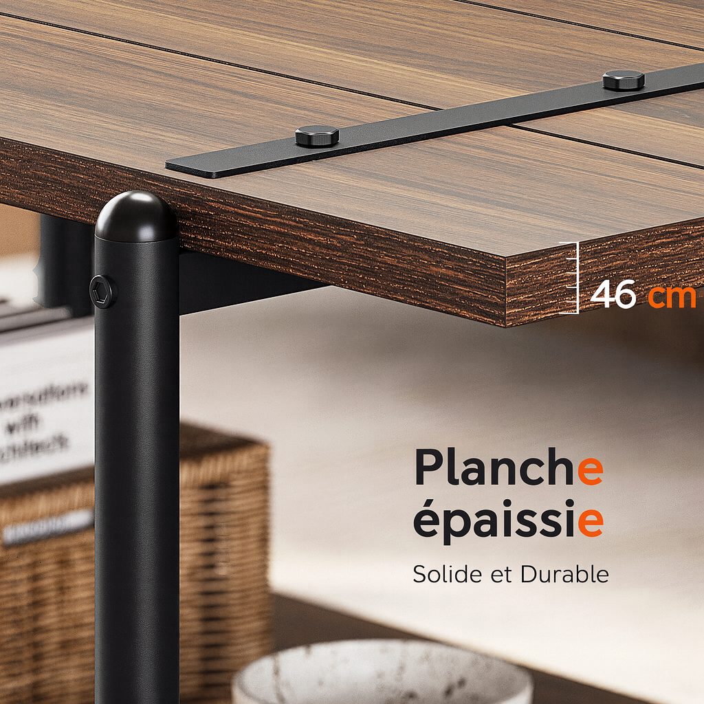 Table basse rectangulaire au style industriel noyer