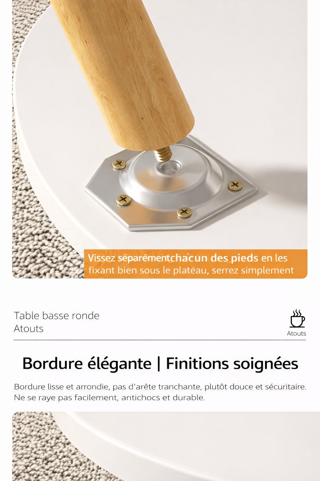 Table basse ronde en bois minimaliste