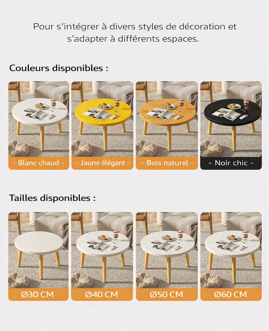 Table basse ronde en bois minimaliste