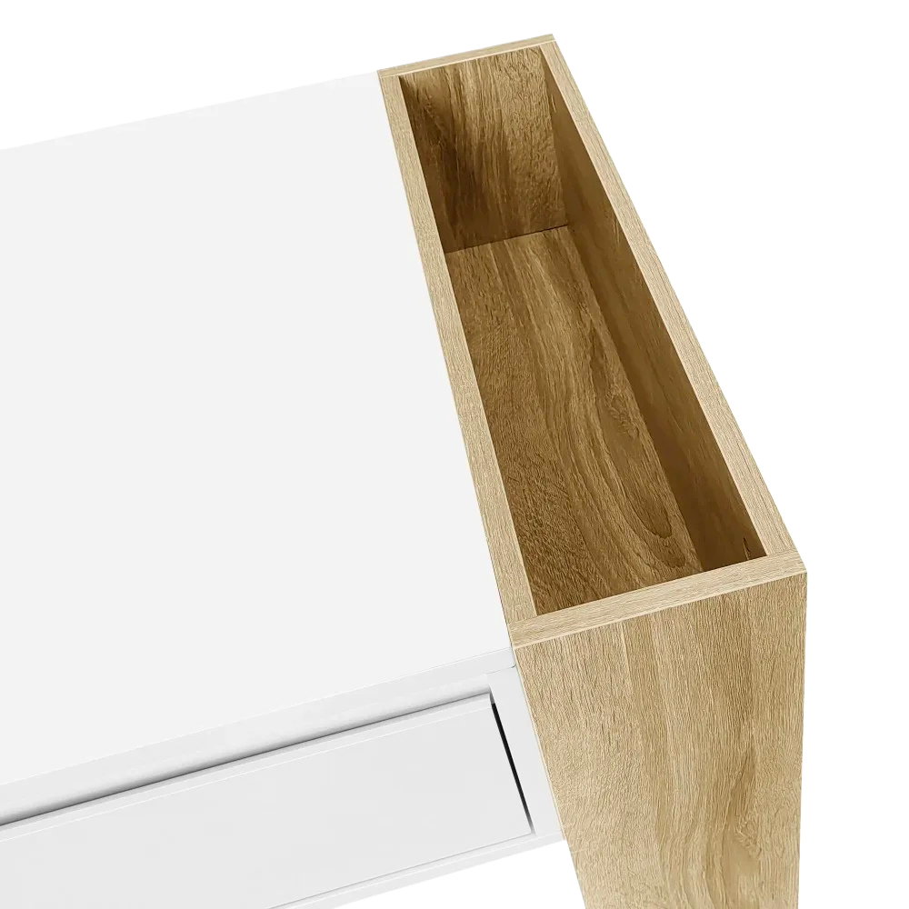 Table basse rectangulaire blanche et bois avec rangement