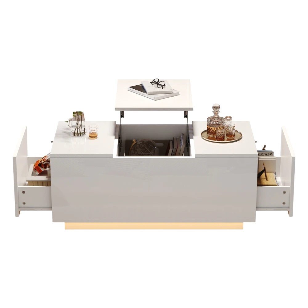 Table basse relevable avec LED et plateau ajustable