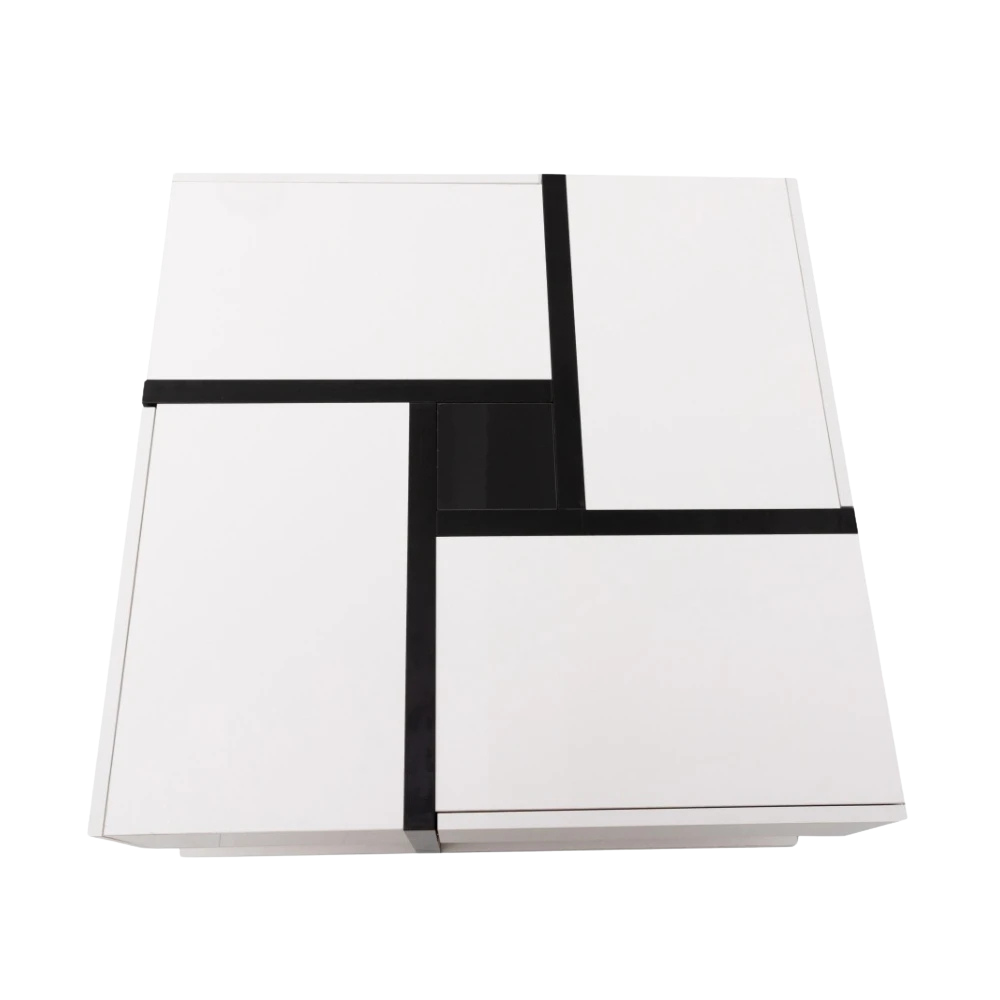 Table basse carrée moderne noire et blanche avec rangements