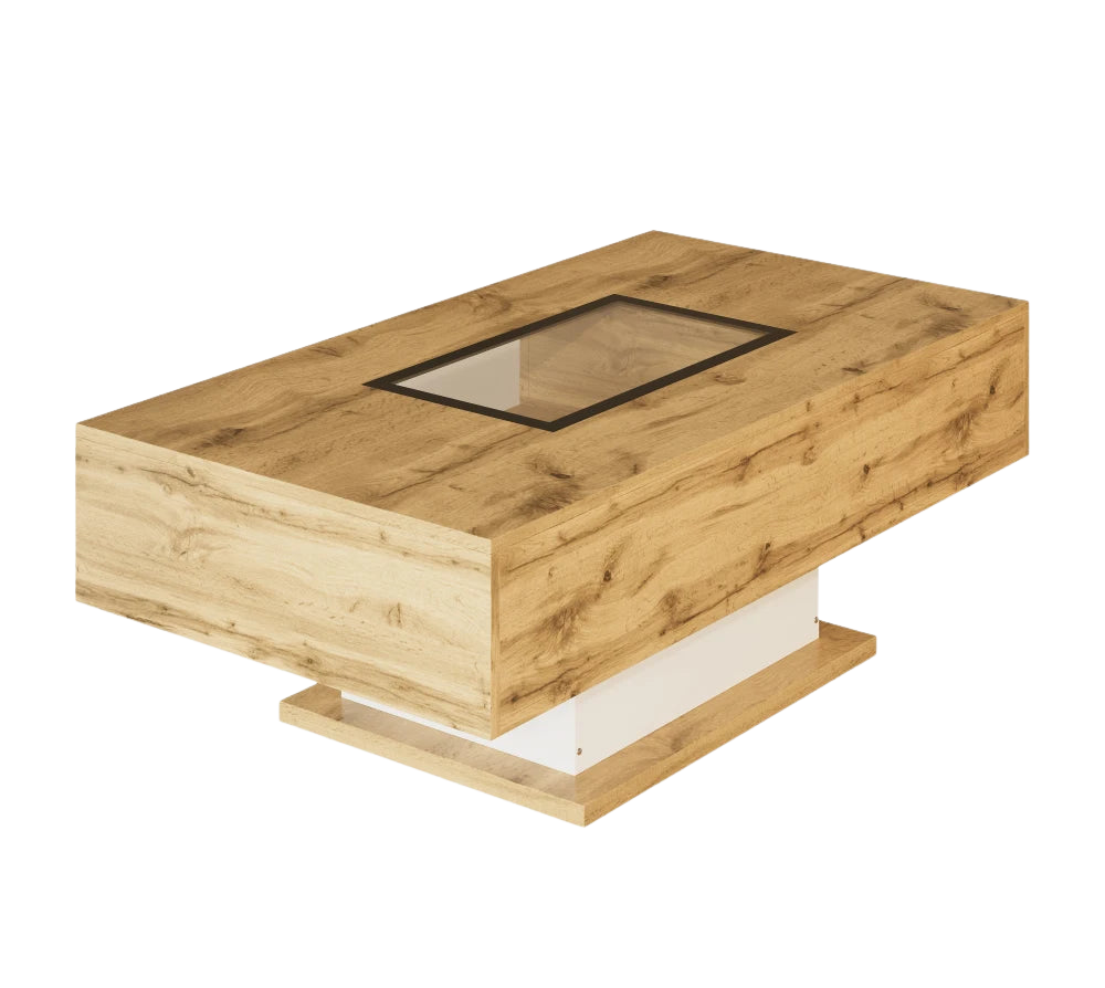 Table basse bois et verre moderne avec LED et rangements