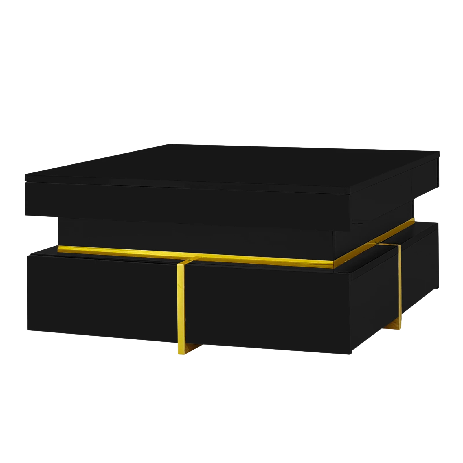 Table basse carrée noire et dorée avec rangements design