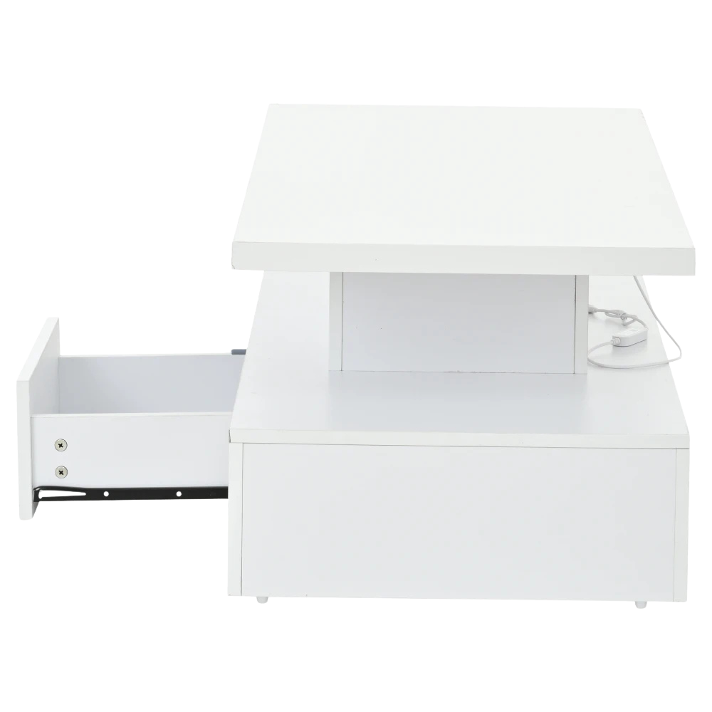 Table basse rectangulaire noire à double plateau avec LED et rangement