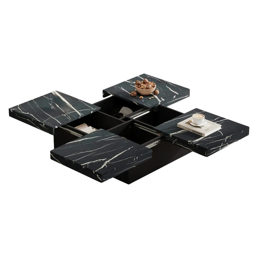 Table basse carrée avec tiroirs et plateau coulissant