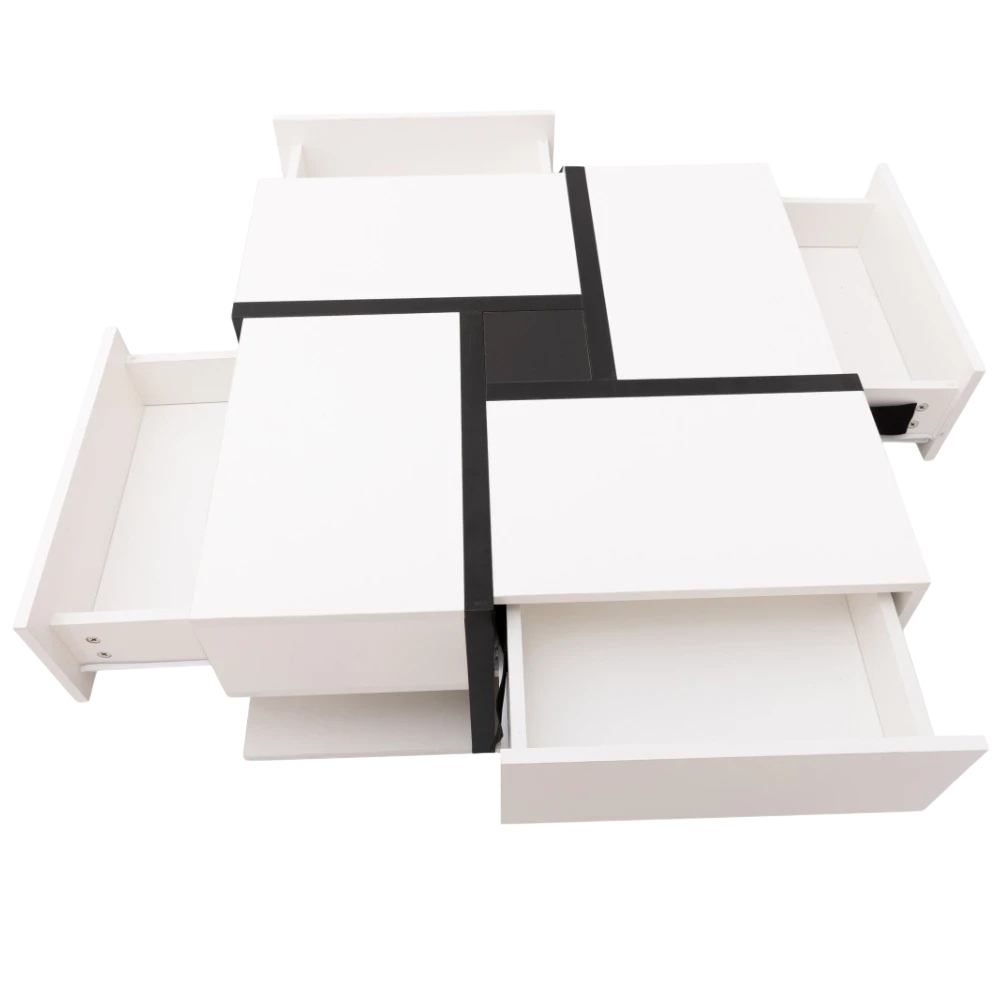 Table basse carrée moderne noire et blanche avec rangements