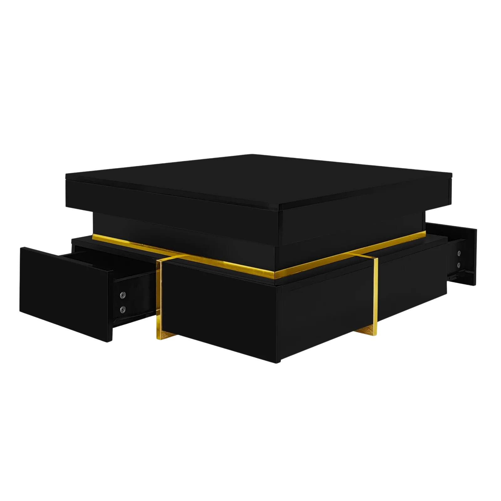 Table basse carrée noire et dorée avec rangements design