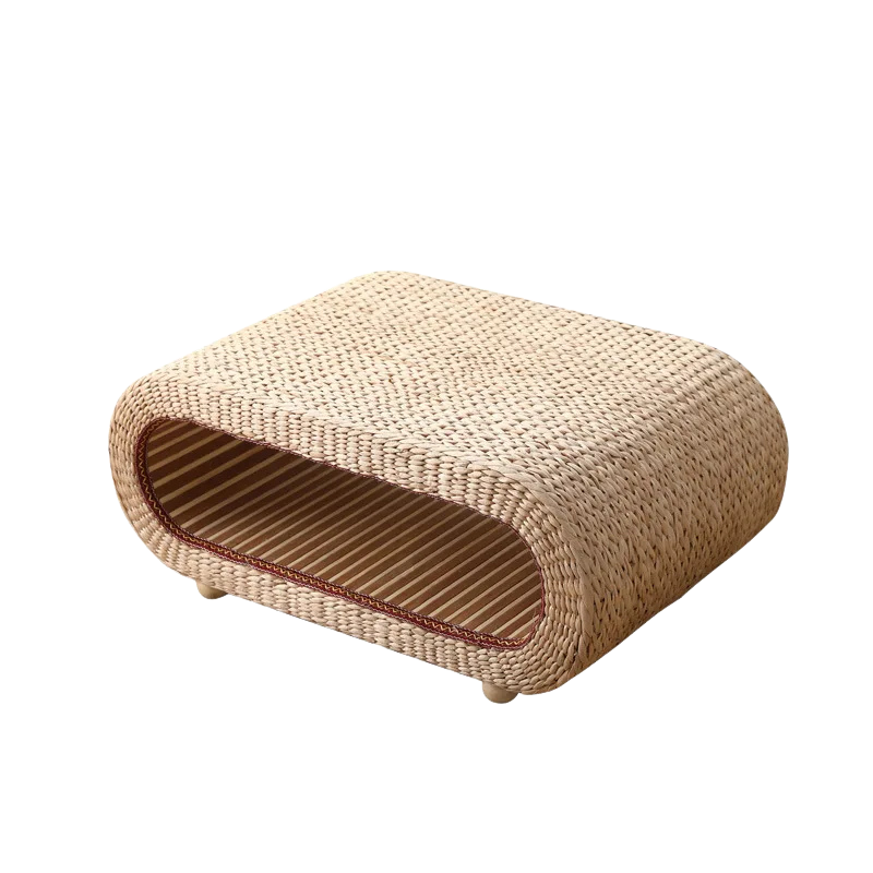 Table basse ovale en rotin naturel pour salon et espace détente