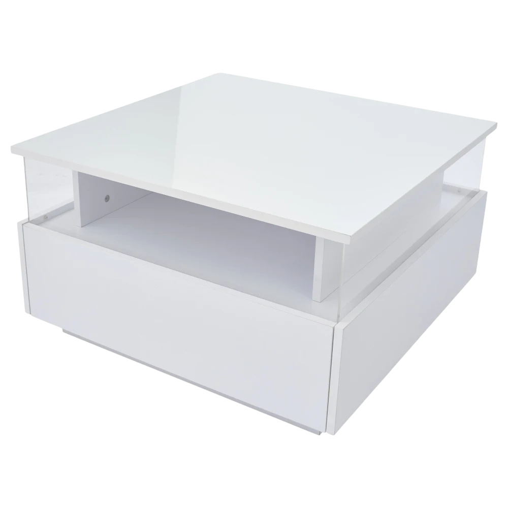 Table basse carrée avec vitrine et LED