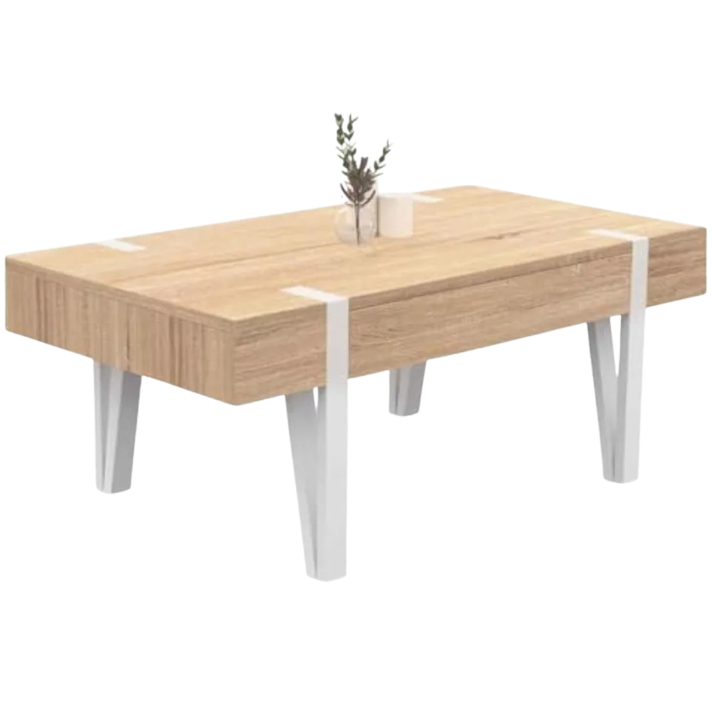 Table basse industrielle bois et métal avec tiroir