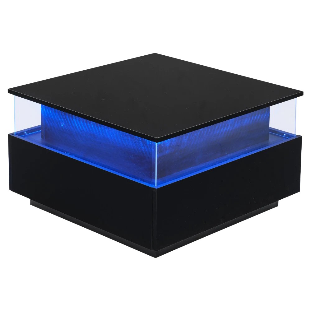 Table basse carrée avec vitrine et LED