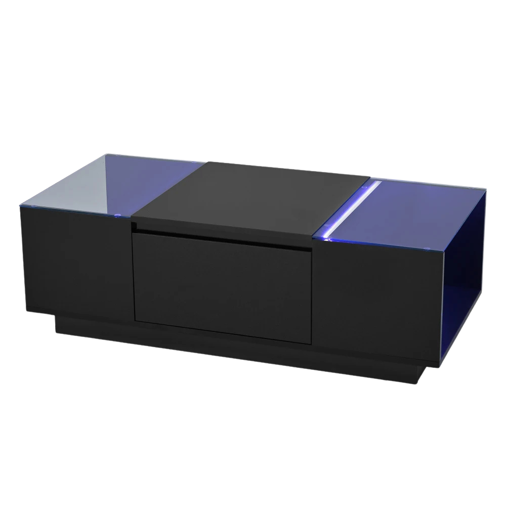 Table basse moderne en verre avec LED et rangements