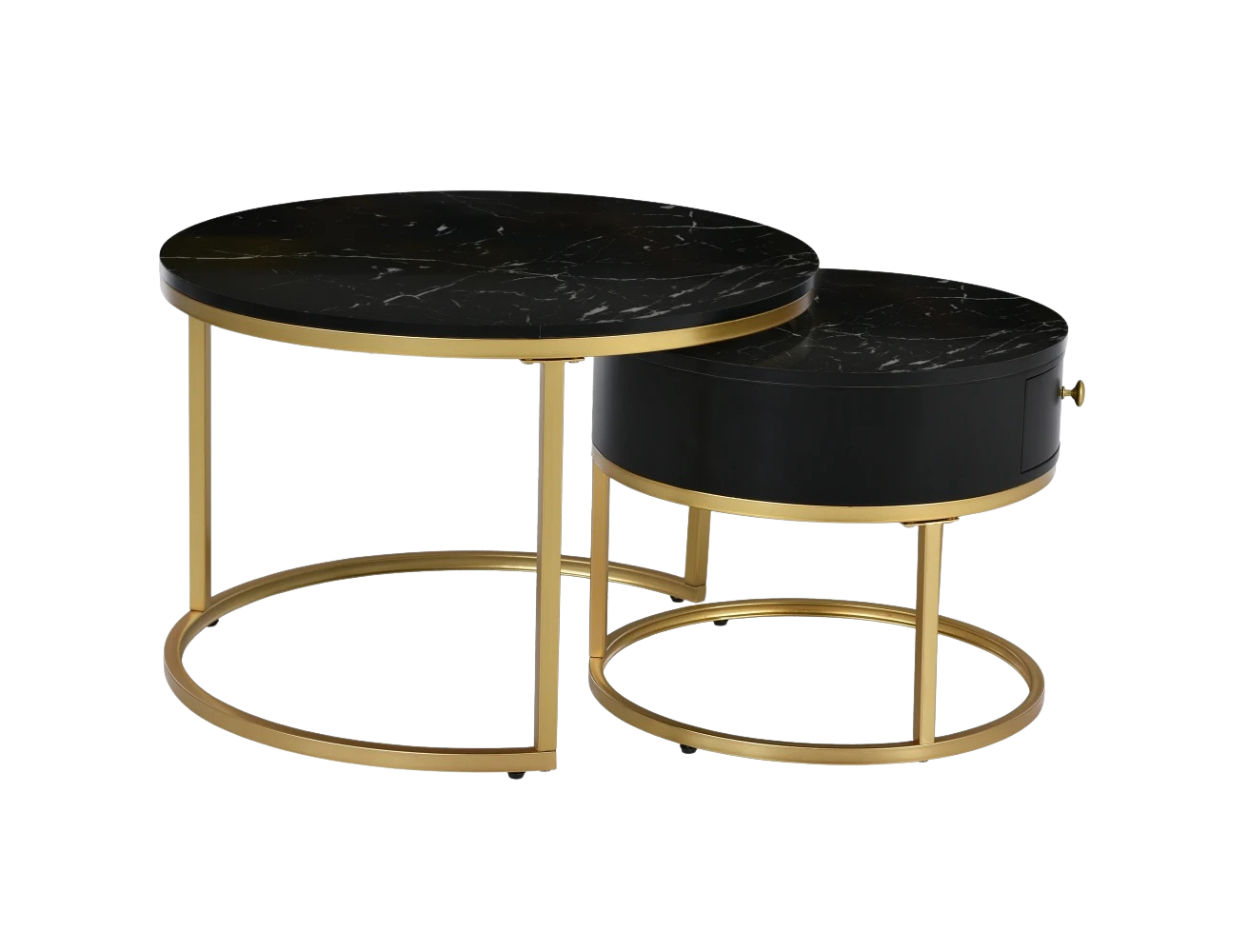 Table basse ronde gigogne effet marbre design noir