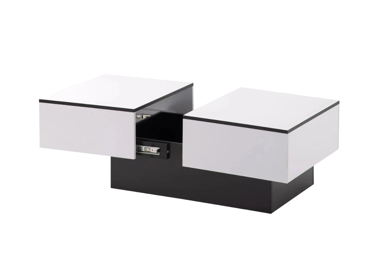 Table basse rectangulaire extensible avec rangements noire et blanche