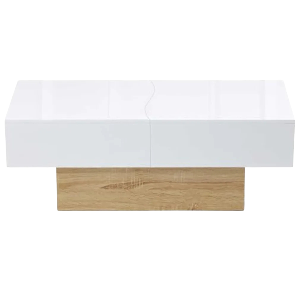 Table basse rectangulaire bois et blanc à plateau coulissant