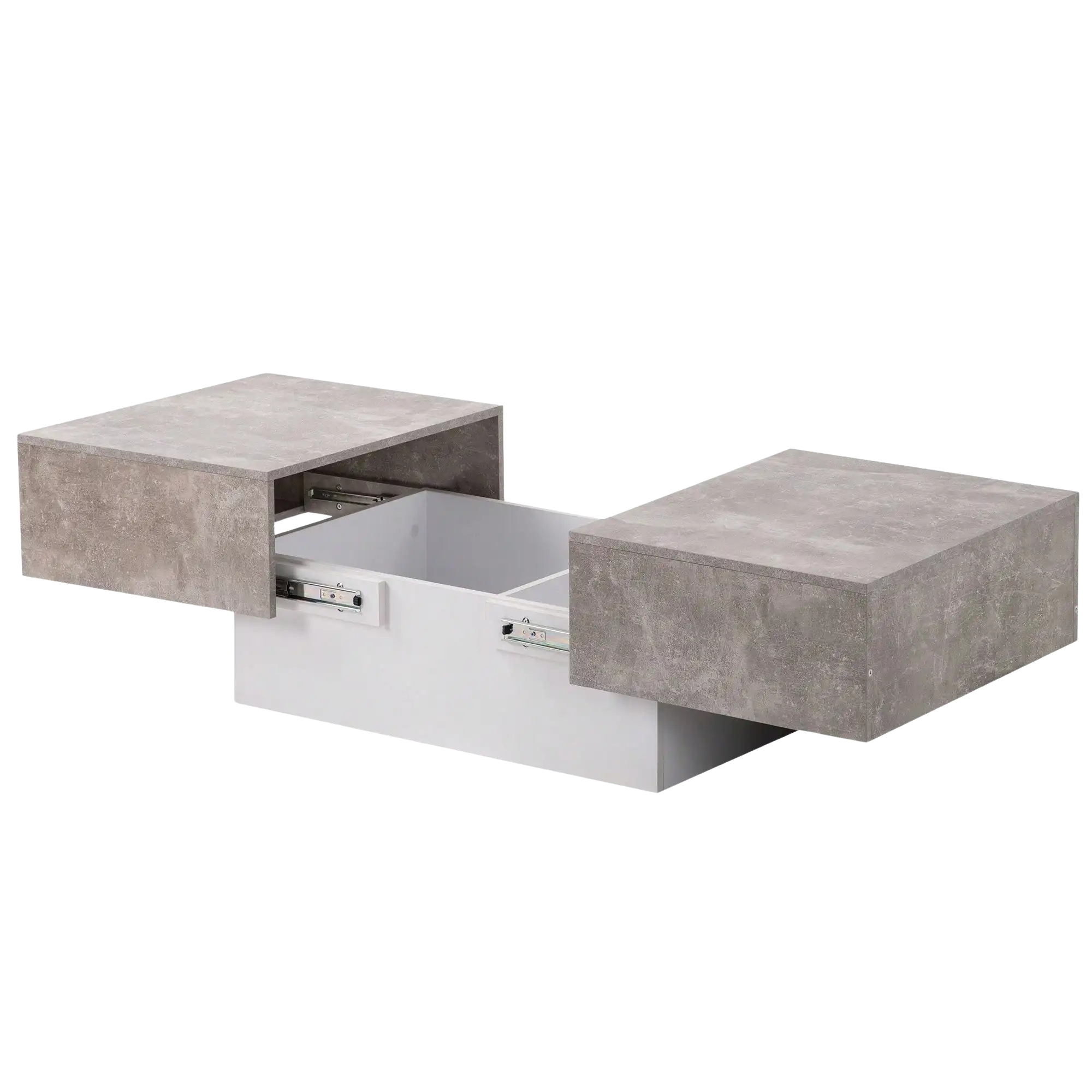 Table basse rectangulaire extensible avec rangements noire et blanche