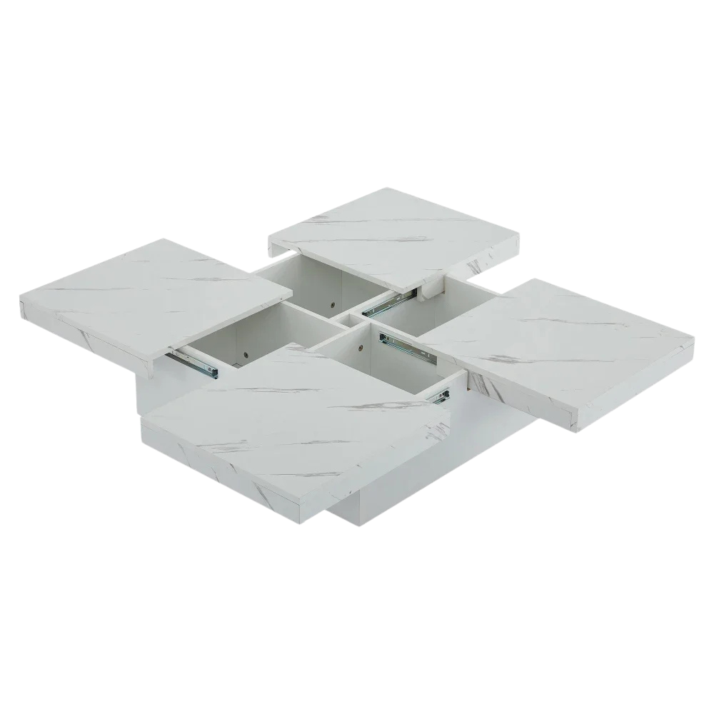 Table basse carrée avec tiroirs et plateau coulissant