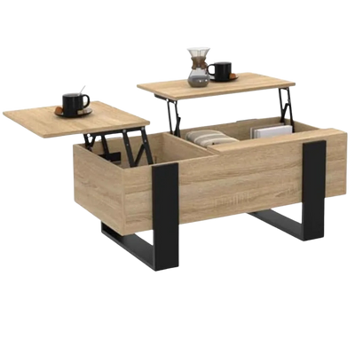 Table basse rectangulaire relevable à double plateau