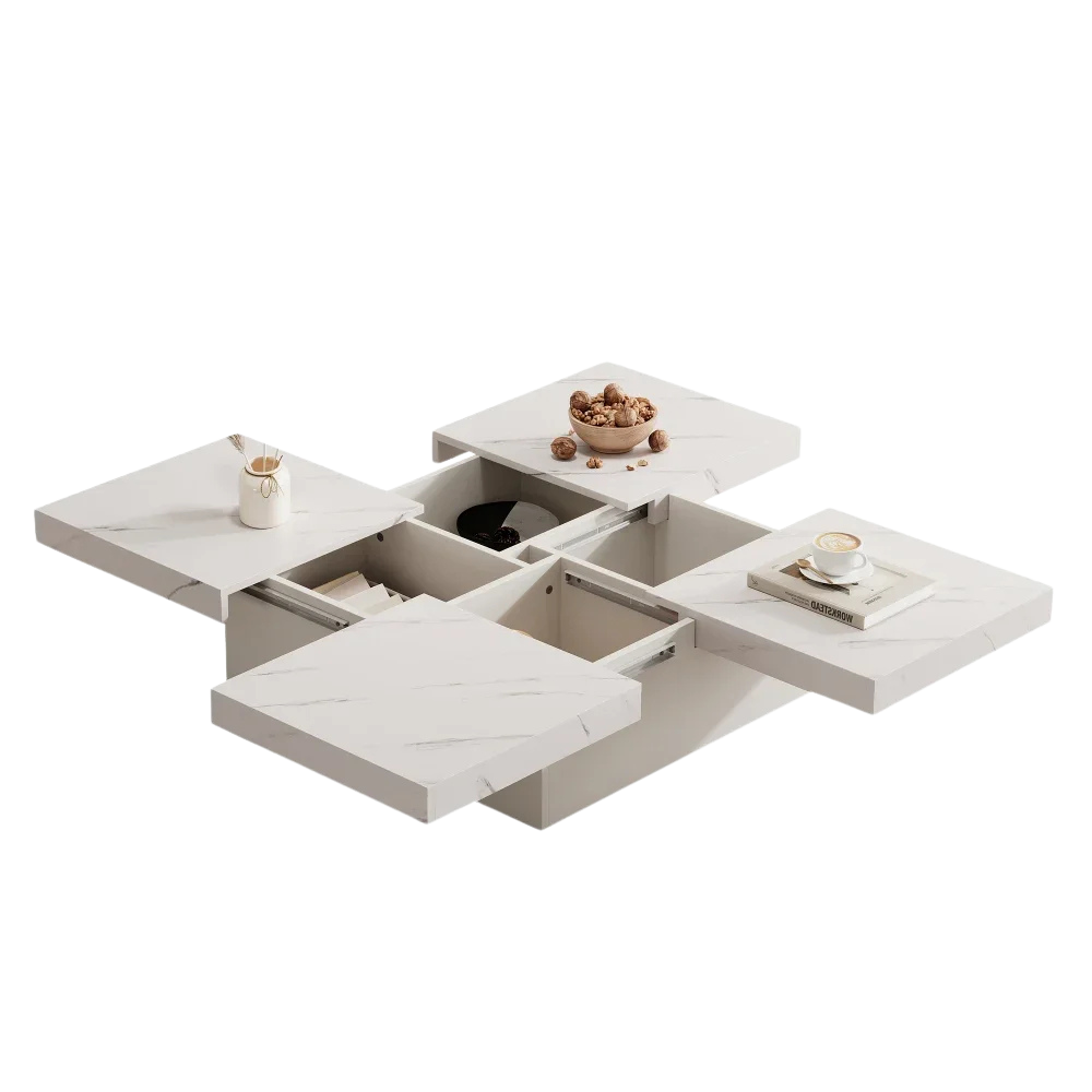 Table basse carrée avec tiroirs et plateau coulissant