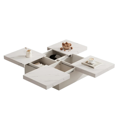 Table basse carrée avec tiroirs et plateau coulissant