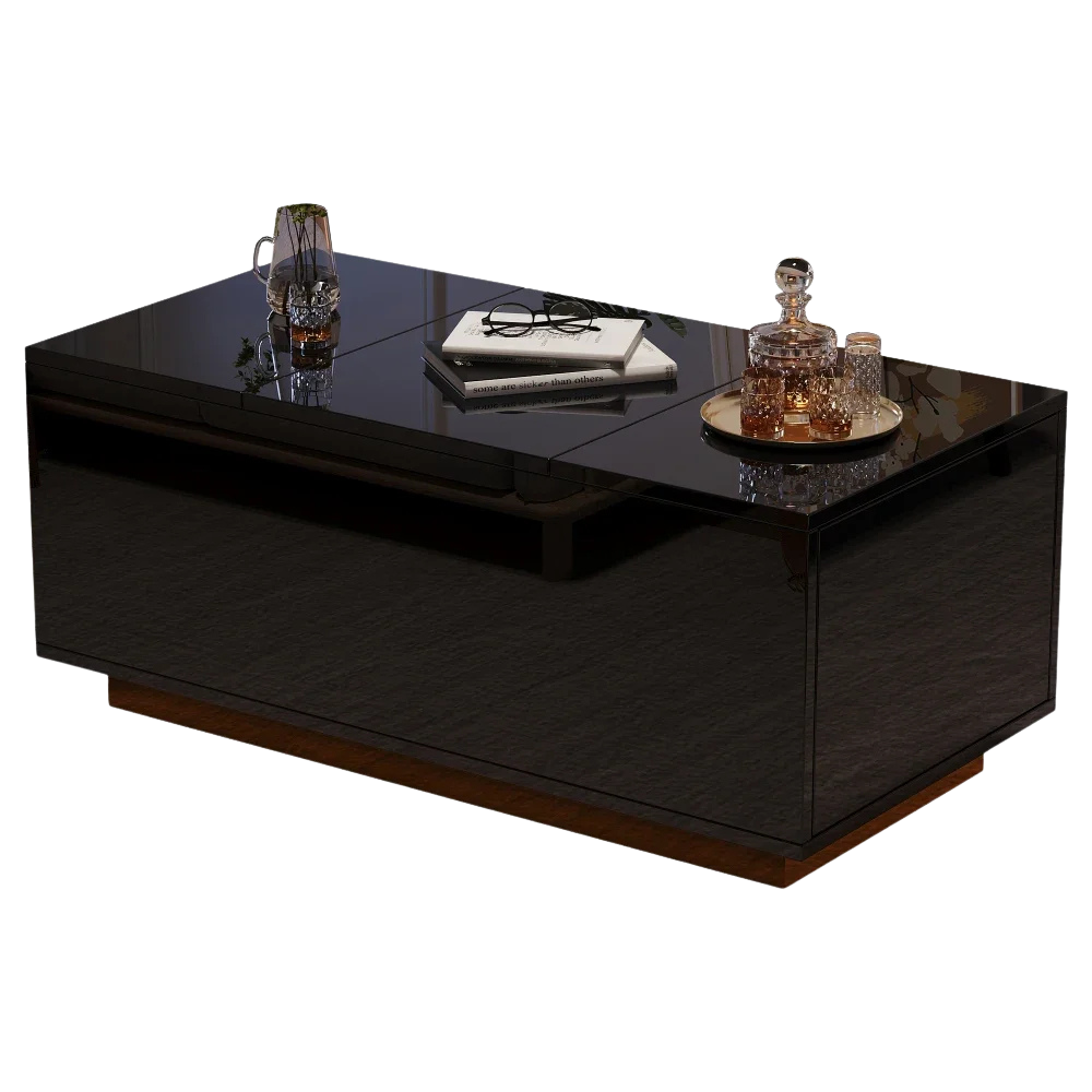 Table basse relevable avec LED et plateau ajustable