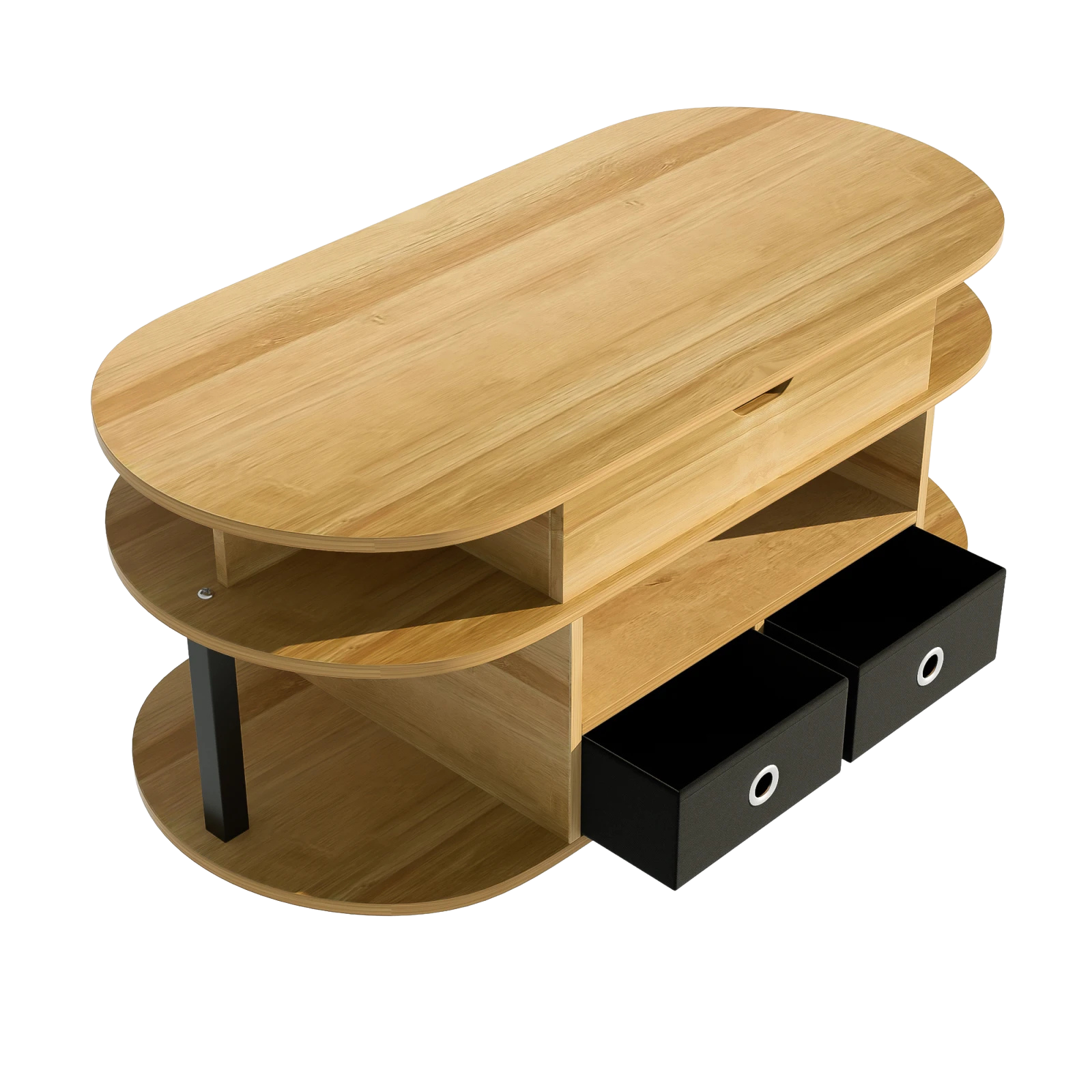 Table basse ovale relevable avec rangements design et bois