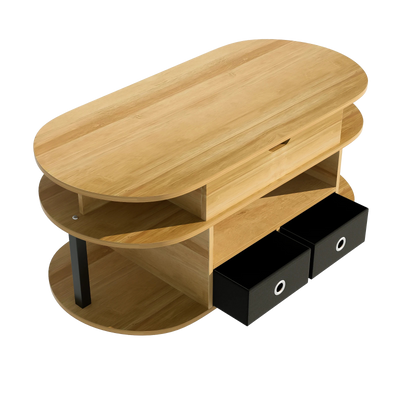 Table basse ovale relevable avec rangements design et bois
