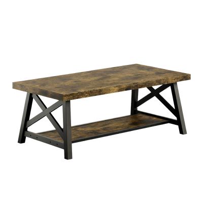 Table basse rectangulaire en bois et métal vintage avec rangement