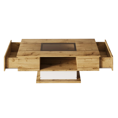 Table basse bois et verre moderne avec LED et rangements