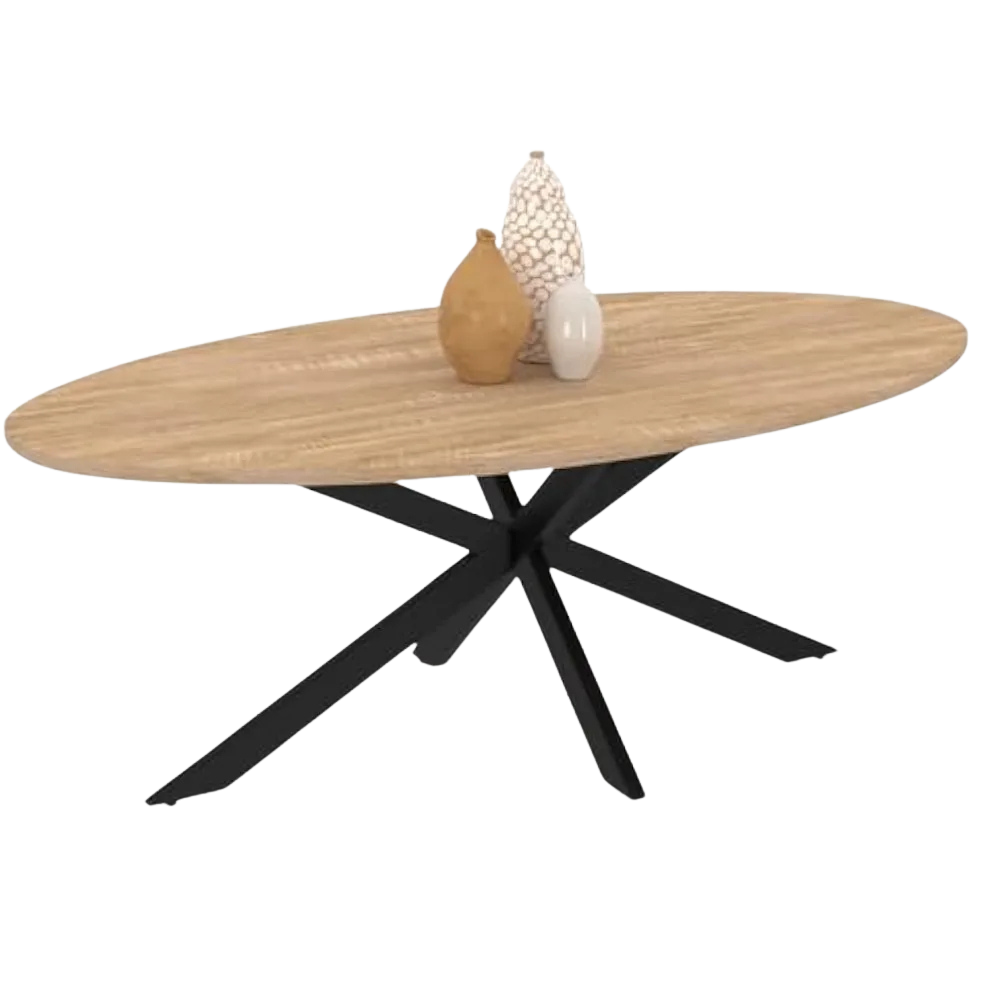 Table basse ovale design en bois et métal