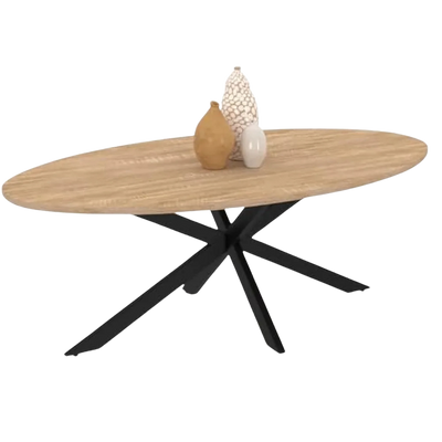 Table basse ovale design en bois et métal