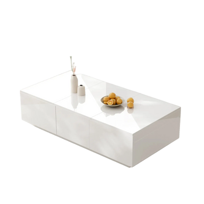 Table basse blanche laquée avec rangement et tiroirs design