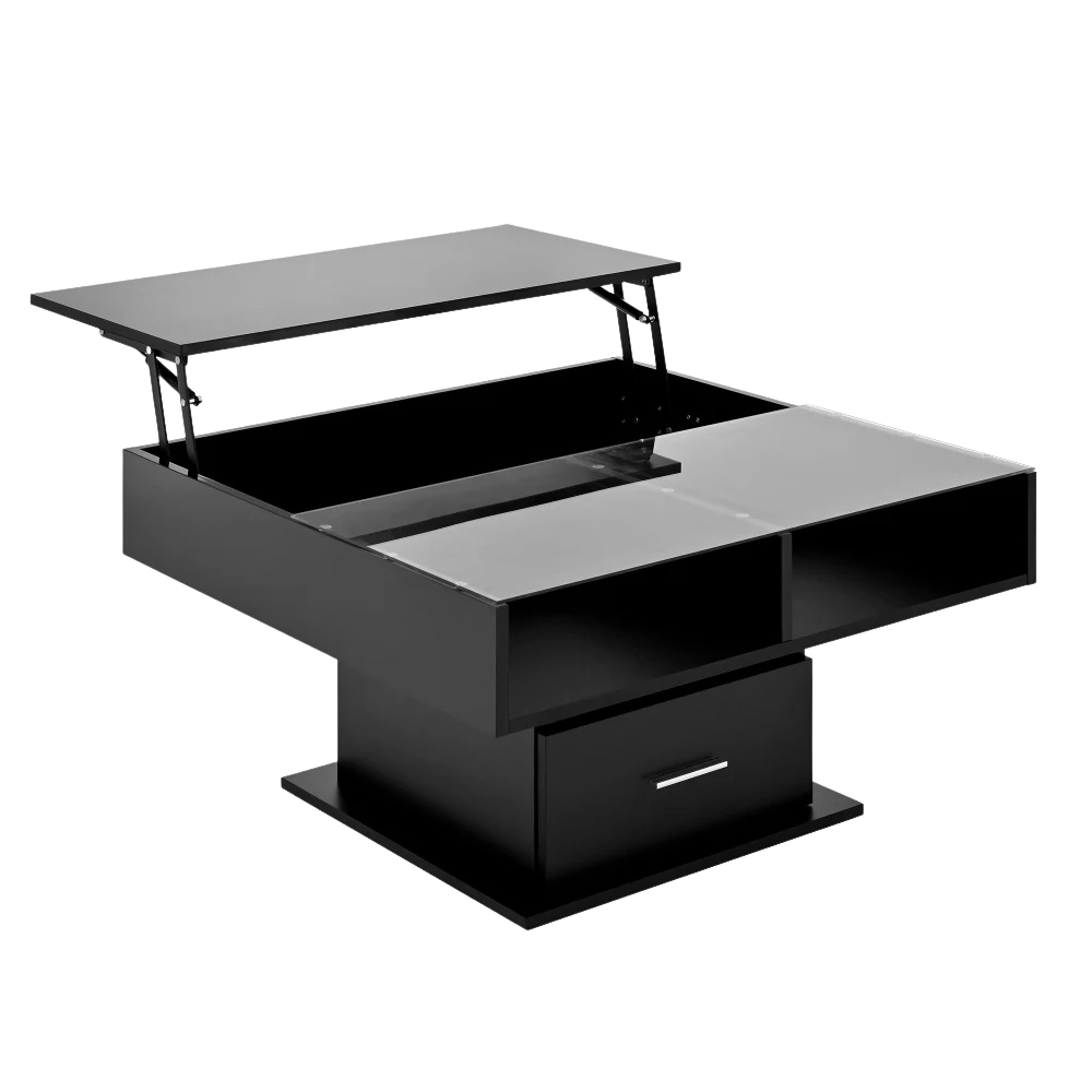 Table basse relevable avec LED et rangement