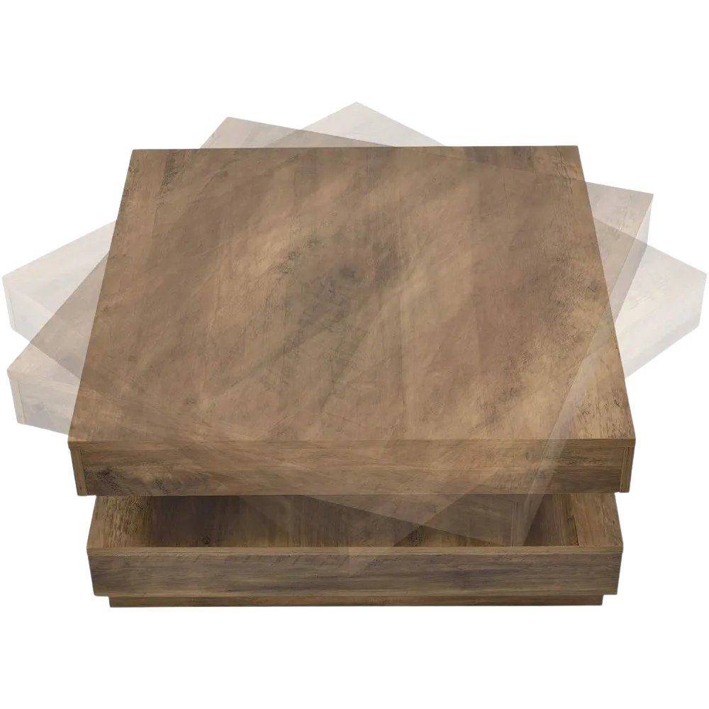 Table basse carrée avec plateau pivotant et plateau inférieur