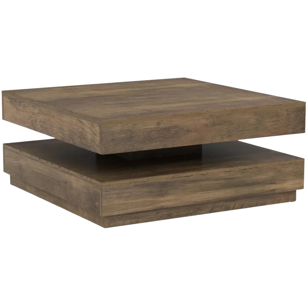 Table basse carrée avec plateau pivotant et plateau inférieur