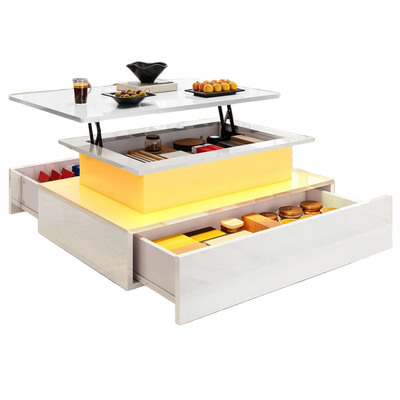 Table basse relevable moderne avec LED et tiroirs