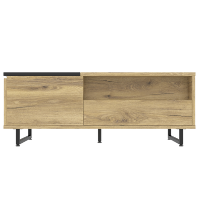 Table basse plateau relevable bois avec plateau coulissant et LED