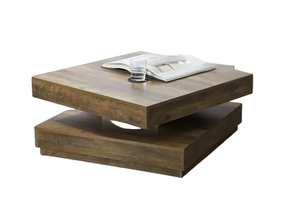 Table basse carrée avec plateau pivotant et plateau inférieur