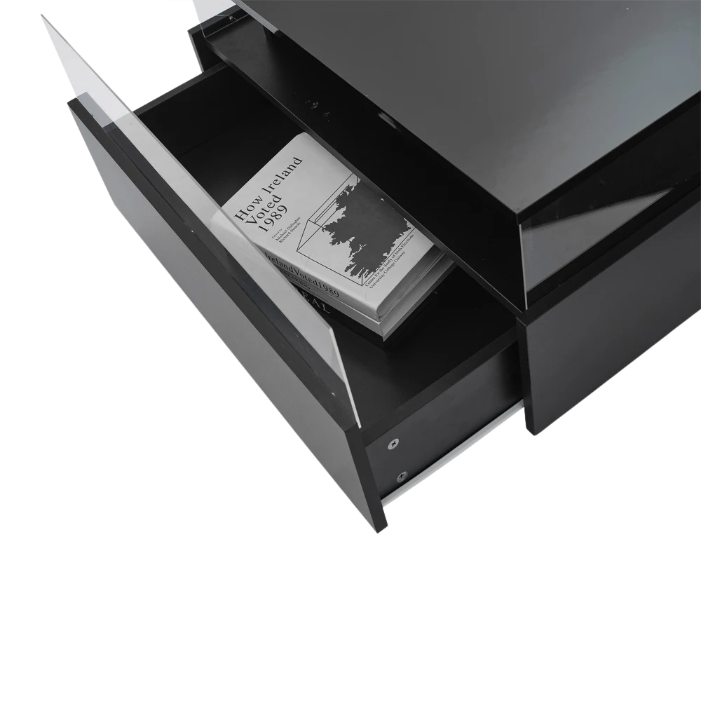 Table basse carrée avec vitrine et LED