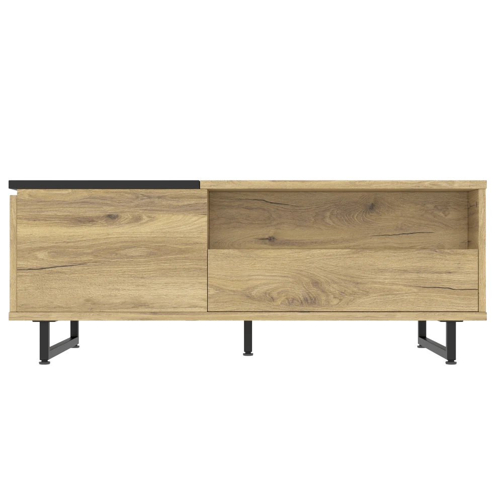 Table basse relevable en bois et métal avec LED