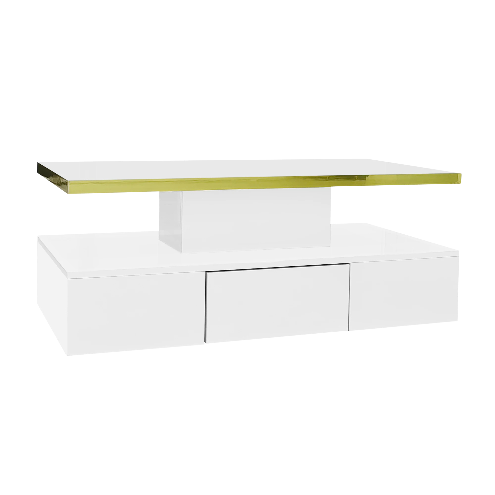 Table basse design à 2 niveaux avec tiroir et LED