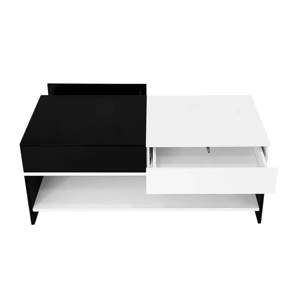 Table basse rectangulaire noire et blanche design avec rangements