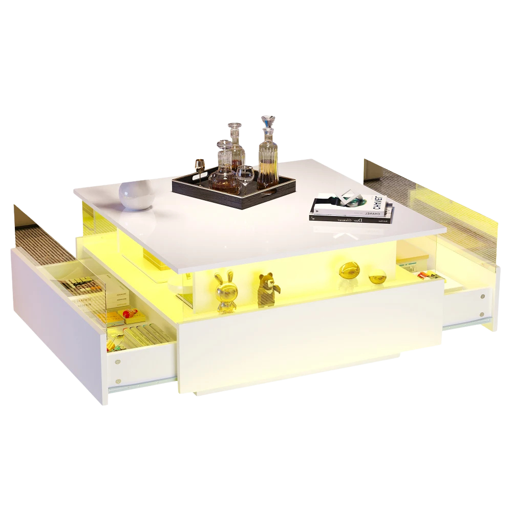 Table basse carrée avec vitrine et LED