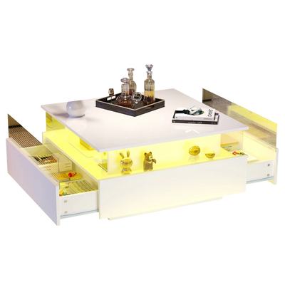 Table basse carrée avec vitrine et LED