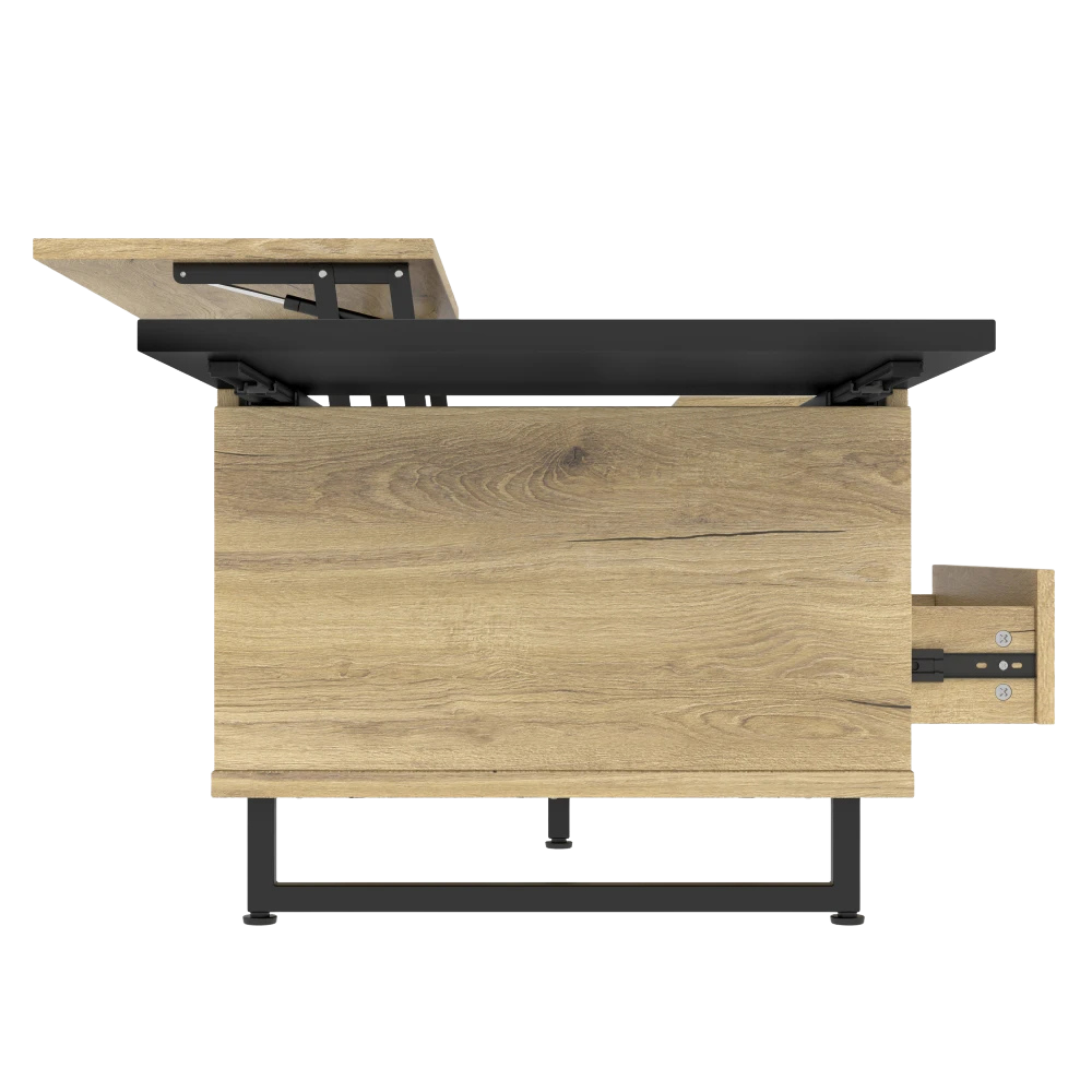 Table basse relevable en bois et métal avec LED